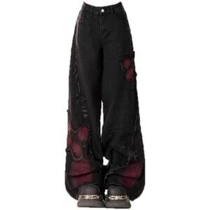 Emo Pants Women's Cotton Y2K Butterfly Tye Die Baggy Cargo Goth Jeans